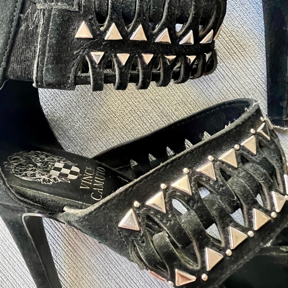 Vince Camuto Black Suede Studded Heels Size 6.5 - Picture 5 of 7